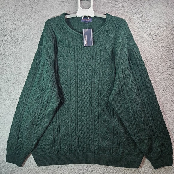 $79 New Roundtree & Yorke Cable Knit Sweater Men 4XT Tall Wool Blend Green - Picture 1 of 10
